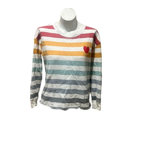 Doe Women's Striped Heart Sweatshirt Multicolor Size S Long Sleeve - Picture 1 of 10